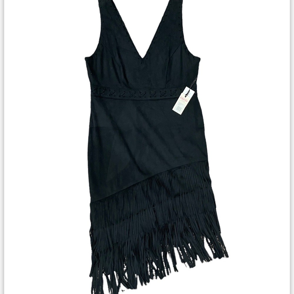 Idyllwind Black V-Neck Fringe Mini Dress - Picture 6 of 13